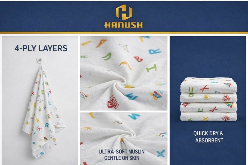 HANUSH 100% Muslin Cotton Baby Towel (Toddler) – Double Layer Soft Newborn Kids Bath Wrap | Breathable | Organic Muslin Bath Towel for Infants & Babies (Kids Bath Towel 3 to 9 Years) | Unisex - Image 2