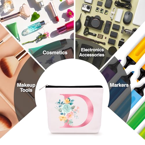 Lingdeer Personalized Makeup Bag with Initial Keychain, Custom Initial Monogram Small Travel Cosmetic Toiletry Bag, Birthday Gifts for Women Bridesmaid Teacher (D) - Image 5