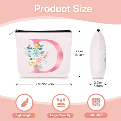 Lingdeer Personalized Makeup Bag with Initial Keychain, Custom Initial Monogram Small Travel Cosmetic Toiletry Bag, Birthday Gifts for Women Bridesmaid Teacher (D) - Image 3