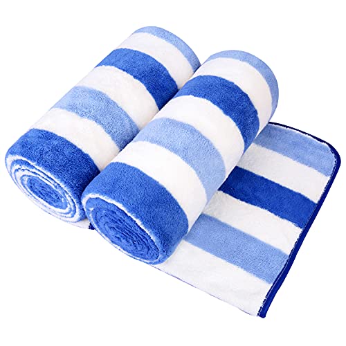 JML Microfiber Bath Towels Bath Towel 2 Pack30 x 60 Oversized Soft Super Absorbent and Fast Drying Multipurpose Use for Sports Fitness Yoga Cabana Stripe Blue