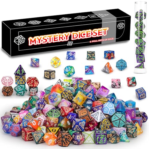 QMAY Mystery Dice Box 7PCS DND Dice Set Random Dice Patterns 1Surprise Boxes Polyhedral Dice with Dice Display Tube DD Gifts Box for Dungeons and Dragons RPG MTGRole Playing Table Game - Image 1