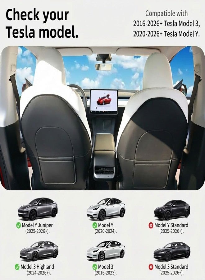 CYBERBEANS 2PCS Leather Seat Back Kick Protectors for Tesla Model Y 3 Accessories 2024 2025,Kids Kick Mats Seat Cover Waterproof Pet Protect Covers for Stains and Scratches - Image 2