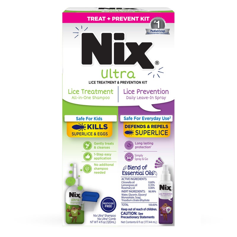 Nix Lice Treatment & Prevention Kit, All-in-One Shampoo, 4 fl oz, with Lice Removal Comb and Lice Prevention Daily Leave-in Spray, 6 fl oz - Image 1