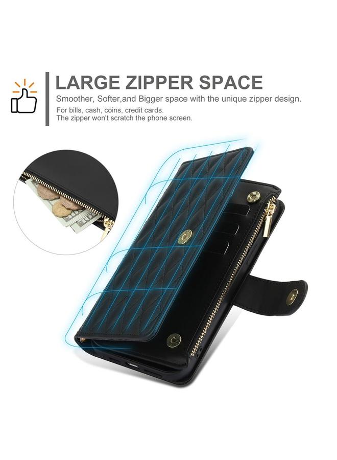 اس-توب جراب هاتف Samsung Galaxy S25 Ultra 5G YM016 محفظة بطاقات بسحاب معيني الشكل من الجلد مع حبل تعليق - Image 3