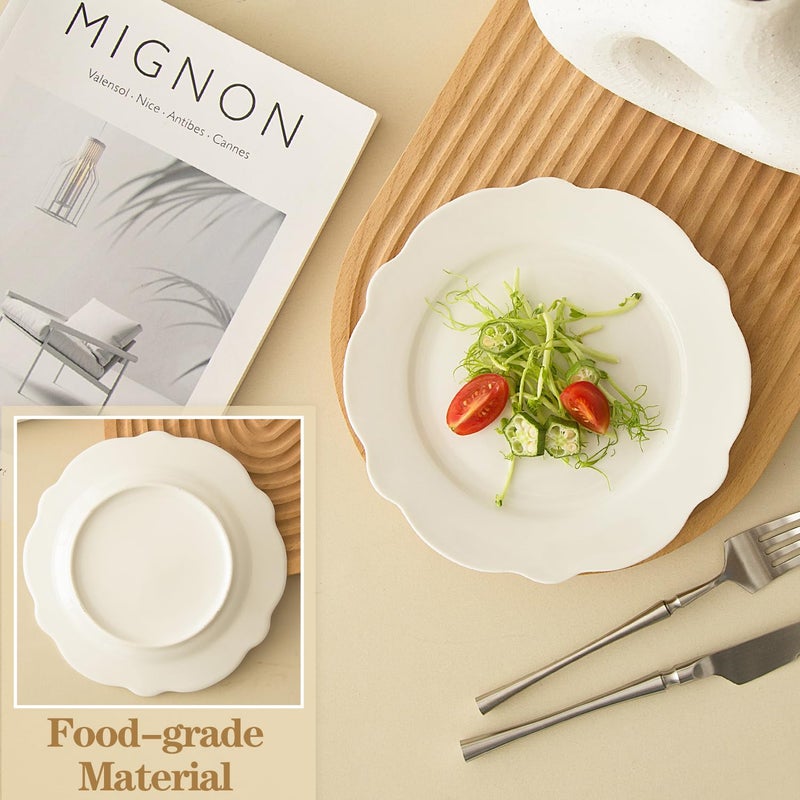 BABALIU 7.5 Inch Porcelain Small Dinner Plates Set of 12, White Leave Wave Rim Appetizer Plates, Dessert Salad Plates, Ceramic Serving Dishes for Cake, Snack, Ice Cream, Waffles, Microwave, Dishwasher Safe - Image 3