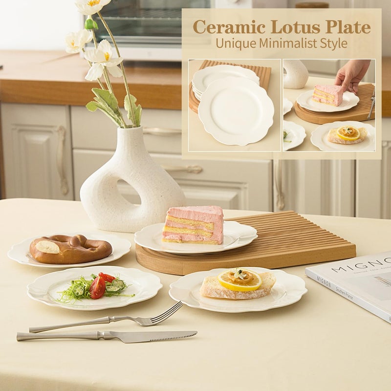 BABALIU 7.5 Inch Porcelain Small Dinner Plates Set of 12, White Leave Wave Rim Appetizer Plates, Dessert Salad Plates, Ceramic Serving Dishes for Cake, Snack, Ice Cream, Waffles, Microwave, Dishwasher Safe - Image 2