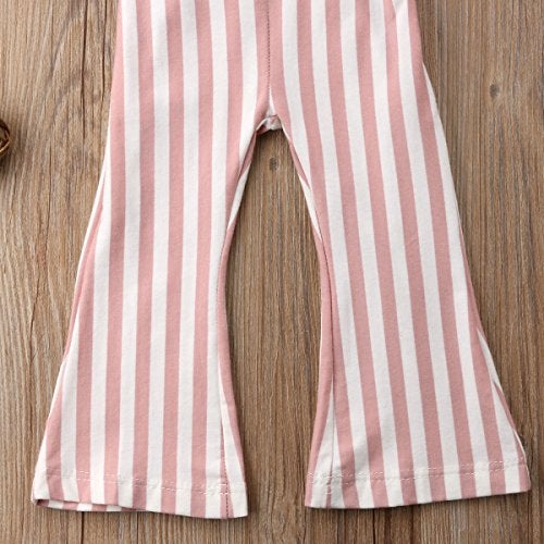 ZAXARRA Toddler Baby Girl Stripes Bell-Bottom Jumpsuit Romper Overalls Long Pants Outfits (6-12 Months, Brown Pink) - Image 5