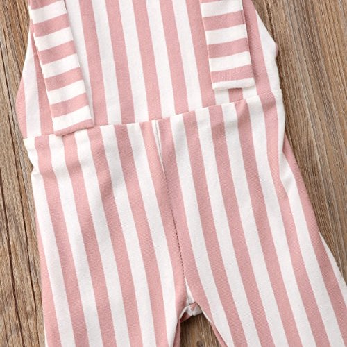 ZAXARRA Toddler Baby Girl Stripes Bell-Bottom Jumpsuit Romper Overalls Long Pants Outfits (6-12 Months, Brown Pink) - Image 4