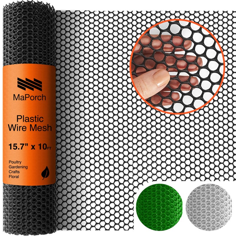 MAPORCH Black Plastic Wire Mesh Fence 15.7IN x 10FT Roll - Ideal for Poultry, Dogs, Rabbit, Snake Barrier & Gardening - Durable Plastic Chicken Wire Mesh - Versatile Plastic Fencing & Netting Solution - Image 1
