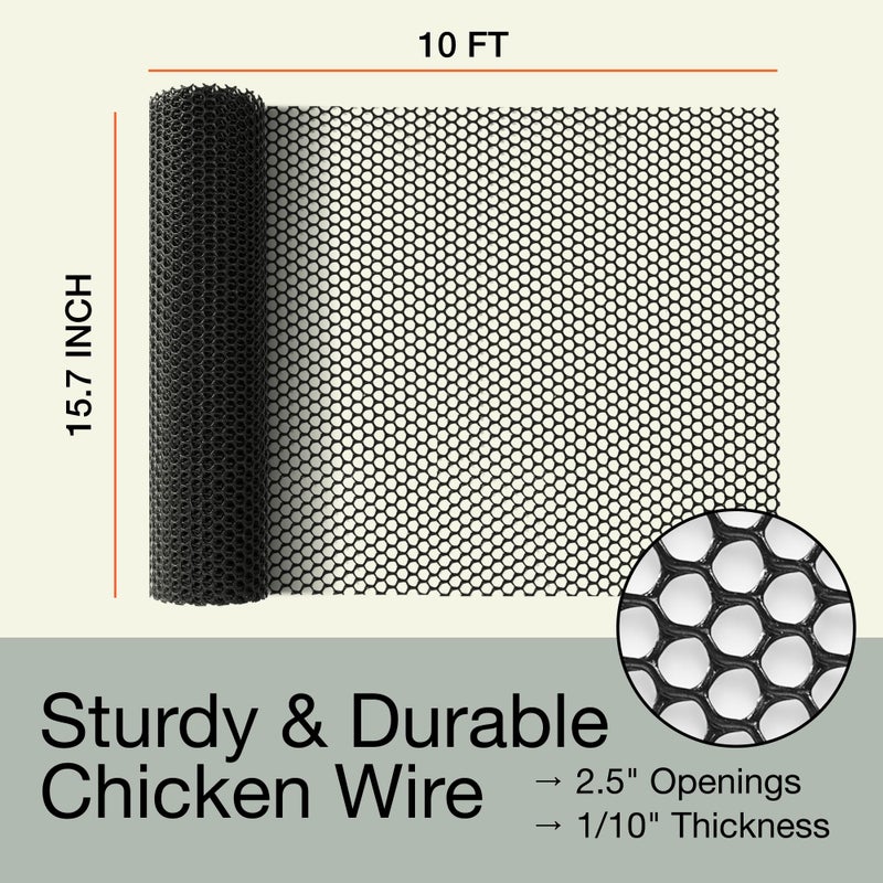 MAPORCH Black Plastic Wire Mesh Fence 15.7IN x 10FT Roll - Ideal for Poultry, Dogs, Rabbit, Snake Barrier & Gardening - Durable Plastic Chicken Wire Mesh - Versatile Plastic Fencing & Netting Solution - Image 5
