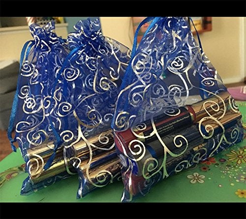Ankirol 100pcs Sheer Organza Favor Bags For Wedding Baby Shower Rattan Print Gift Bags Samples Display Drawstring Pouches (5x7 inch, blue) - Image 5
