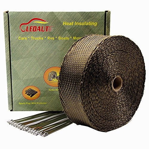 LEDAUT 2"x 50' Twill Weave Motorcycle ATV Titanium Exhaust Heat Shield Wrap with 11.8" Locking Ties (Pack of 15) - Image 1