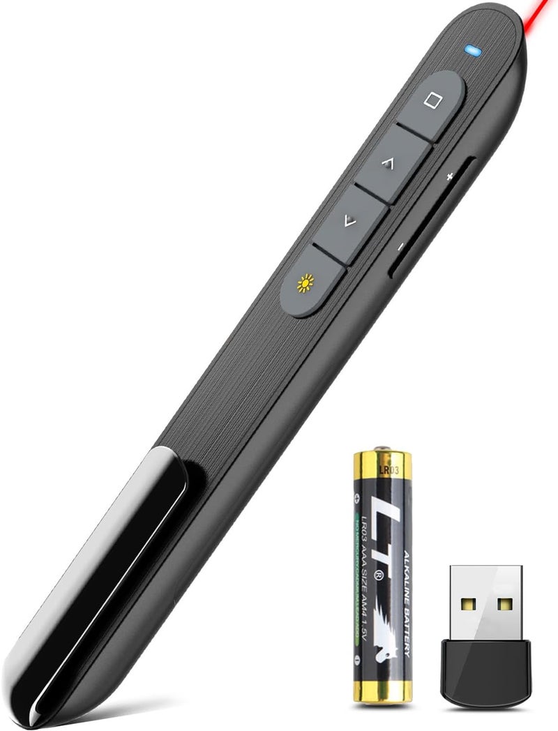 UBUYONE Wireless Presenter Remote Presentation Pointer Clicker with Hyperlink & Volume Control USB PowerPoint Slide Advancer - Image 1