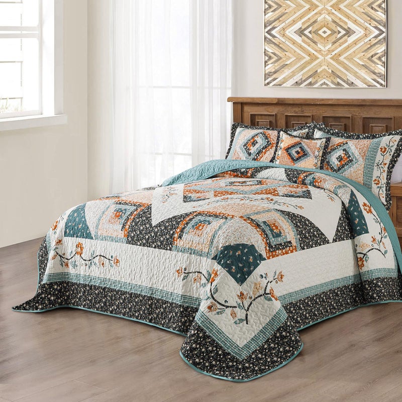 BEDIFANY Cotton Quilts Queen Size Sets - Lightweight Bedspreads Queen Size - Lightweight Garden Style Queen Quilt Bedding Sets for Bed Decorations for All Seasons, 3 Pieces - Image 2
