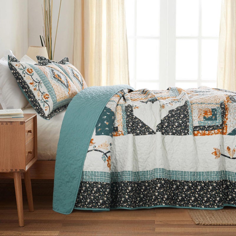 BEDIFANY Cotton Quilts Queen Size Sets - Lightweight Bedspreads Queen Size - Lightweight Garden Style Queen Quilt Bedding Sets for Bed Decorations for All Seasons, 3 Pieces - Image 3