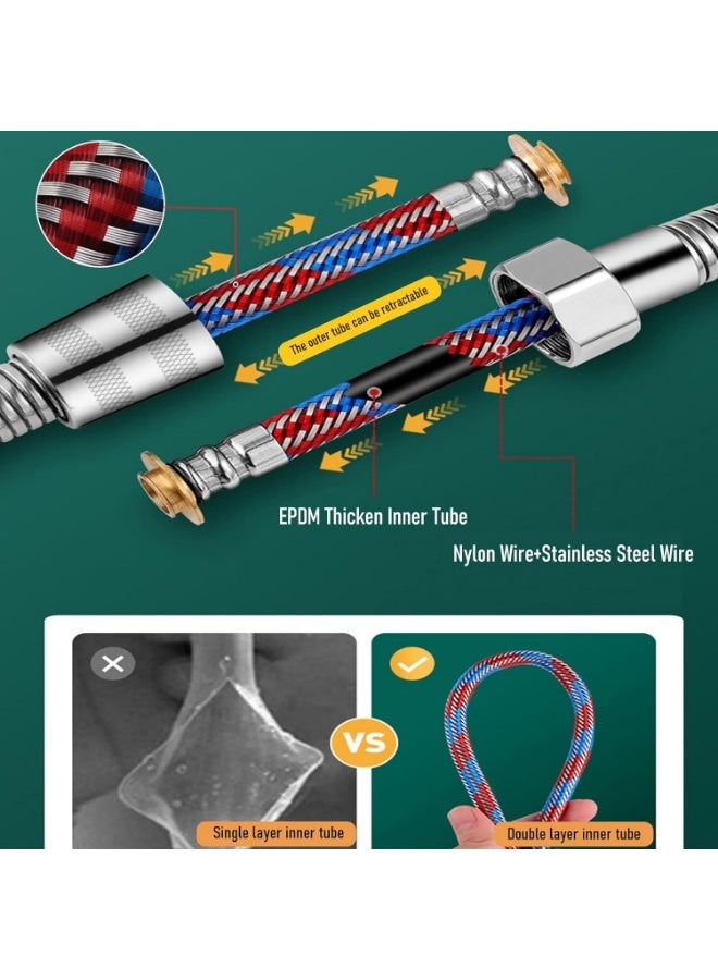 خرطوم دش مطور (٣ طبقات من الفولاذ المقاوم للصدأ)، مقاوم للالتواء والتسرب وضغط المياه المرتفع، سهل الاستبدال، متوافق مع وصلة G1/2 العالمية (٢ متر) - Image 3