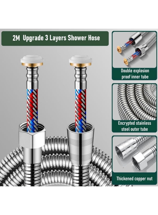 خرطوم دش مطور (٣ طبقات من الفولاذ المقاوم للصدأ)، مقاوم للالتواء والتسرب وضغط المياه المرتفع، سهل الاستبدال، متوافق مع وصلة G1/2 العالمية (٢ متر) - Image 2