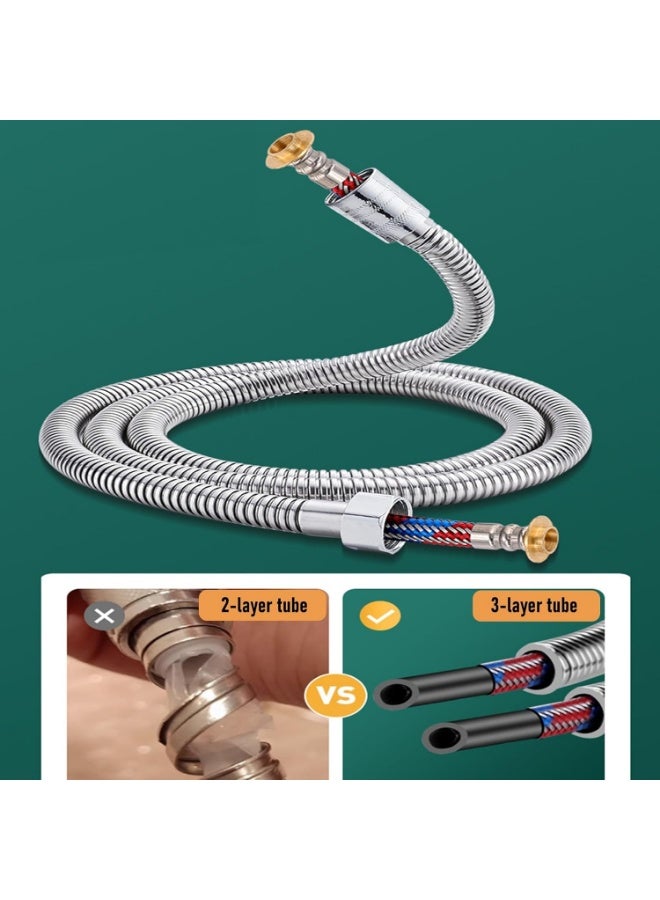 خرطوم دش مطور (٣ طبقات من الفولاذ المقاوم للصدأ)، مقاوم للالتواء والتسرب وضغط المياه المرتفع، سهل الاستبدال، متوافق مع وصلة G1/2 العالمية (٢ متر) - Image 4