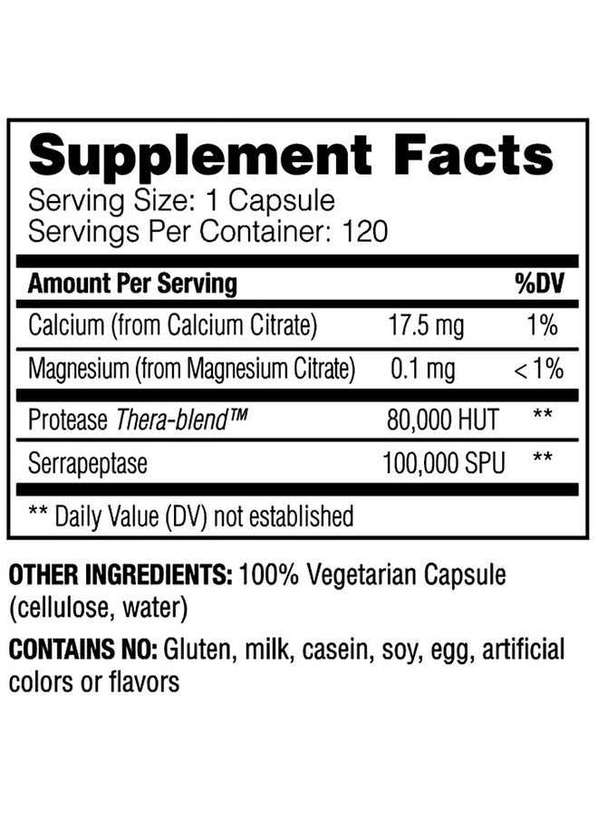 Enzyme Science - Serrapeptase Pro 120 Capsules Serratiopeptidase Supplement For Sinus Immune & Cardiovascular Support - Image 1