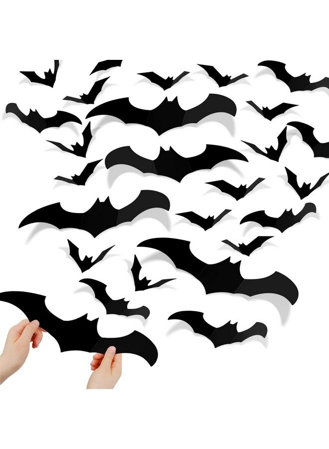 DIYASY Halloween Bats Wall Decor140 Pcs 3D Bat Decoration Stickers For Home Decor 4 Size Waterproof Black Spooky Bats For Room Decor - Image 1
