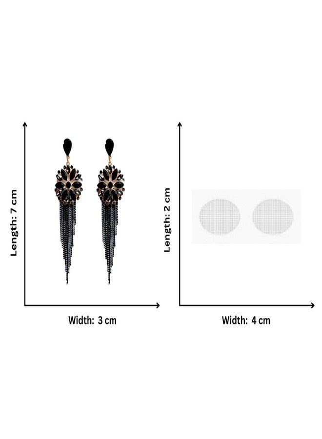 Accessher Black Gold Plated Stunning Precious Stones Studded Statement Dangle/Ethnic Earrings with a Pair of transparent Earring Supporter patch | For Women & Girls (Black) - Image 5