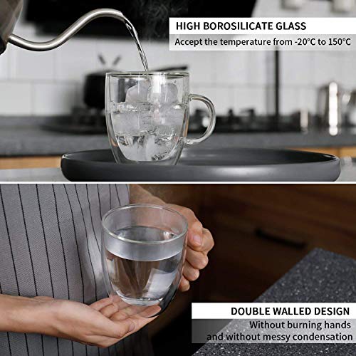 Ramkuwar with device of R Ramkuwar Insulated Double Wall Glass Coffee Mug with Handle Crystal Clear Coffee Cups for Espresso, Cappuccino – Pack 1 (350ml) - Image 4