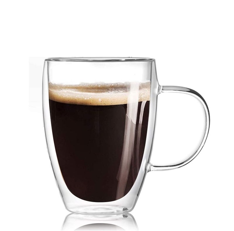 Ramkuwar with device of R Ramkuwar Insulated Double Wall Glass Coffee Mug with Handle Crystal Clear Coffee Cups for Espresso, Cappuccino – Pack 1 (350ml) - Image 1