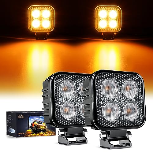 Nilight 2PCS 3Inch 15W Amber LED Pods Square Built-in EMC Work Light 90° Flood Beam Angle for Offroad Lights Side Light Rear Back-Up Light for Tractor Truck Motorcycle Boat ATV UTV - Image 1