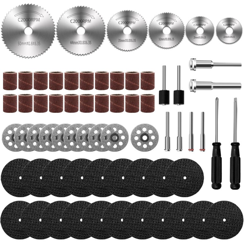 NIANNIAN 66Pcs Cutting Wheel Set for Dremel Rotary Tool 20Pcs Resin Cutting Discs 6Pcs HSS Circular Saw Blades 10Pcs 545 22mm Diamond Cutting Wheels 20Pcs Sanding Drum 8Pcs Shank and 2Pcs Screwdrivers - Image 1