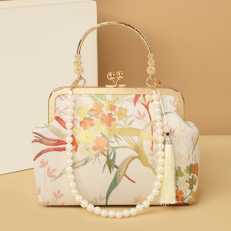 Summer Chinese Embroidery Crossbody Bag with Pearl Decoration - Image 3