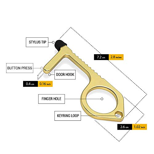 Mobi Lock 3pcs Brass Door Opener Keychain Tool - Touchless Key for Handles, Button Pusher Stylus, and Key Ring - Handy Utility Tool - by Mobi Lock - Image 2