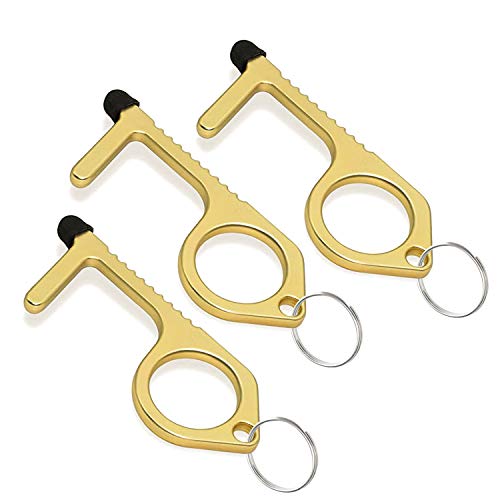 Mobi Lock 3pcs Brass Door Opener Keychain Tool - Touchless Key for Handles, Button Pusher Stylus, and Key Ring - Handy Utility Tool - by Mobi Lock - Image 1