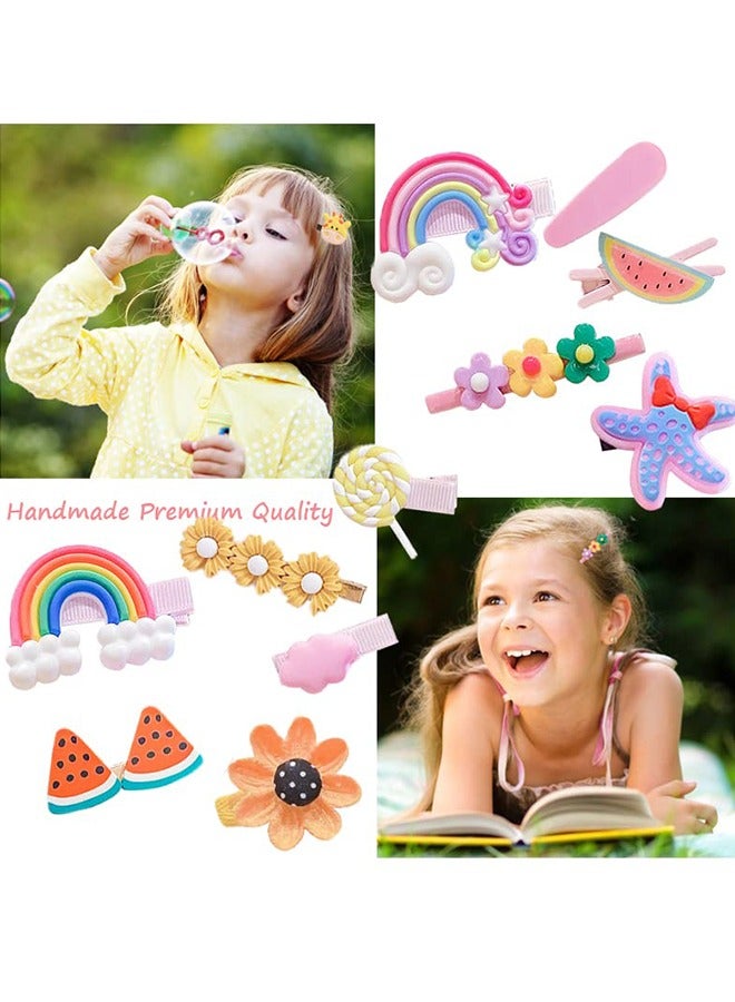 28-Piece Cute Hair Clips, Fashion Girls Hair Accessories Flower Fruit Colorful Rainbow Candy Set Non-slip Metal Snap Pins, for Girls Kids Teens Toddlers (Pink Multicolor) - Image 2