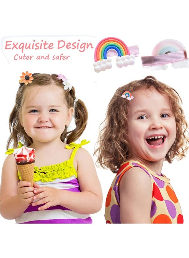 28-Piece Cute Hair Clips, Fashion Girls Hair Accessories Flower Fruit Colorful Rainbow Candy Set Non-slip Metal Snap Pins, for Girls Kids Teens Toddlers (Pink Multicolor) - Image 3