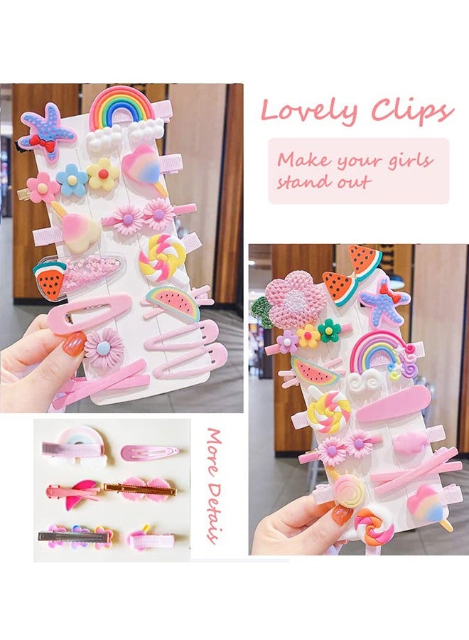 28-Piece Cute Hair Clips, Fashion Girls Hair Accessories Flower Fruit Colorful Rainbow Candy Set Non-slip Metal Snap Pins, for Girls Kids Teens Toddlers (Pink Multicolor) - Image 5