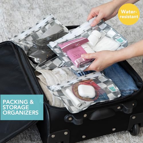 Bumkins Travel Bag Toiletry TSA Approved Pouch Zip Bag Quart Size Airline Compliant ClearSided Baby Diaper Bag Organization Makeup Accessories Packing Set of 3 Sizes Gray Check - Image 3
