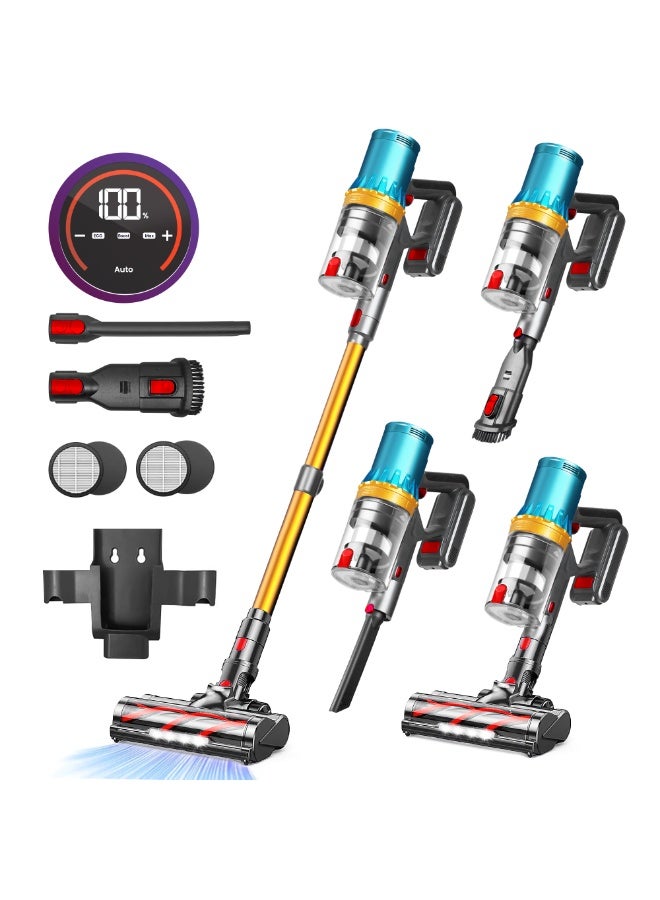 RFAQK Golden Cordless Vacuum Cleaner 45KPa/550W with Upto 90Mins Runtime | RFAQK Powerful Stick Vacuum Cleaner with 2 Hepa Filters-Anti-Tangle Brush for Hardwood Floor-Carpet-Pet Hair - Image 1