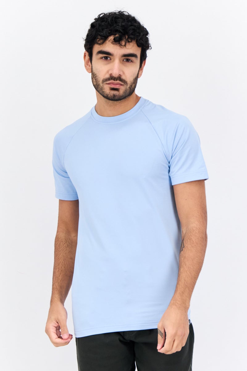 Gaiam Men Crew Neck Short Sleeve Solid T Shirt, Light Blue - Image 1