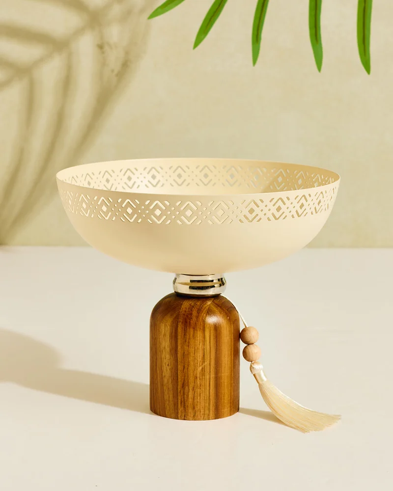 REDTAG Cream Serving Fruit Bowl With Stand - Medium