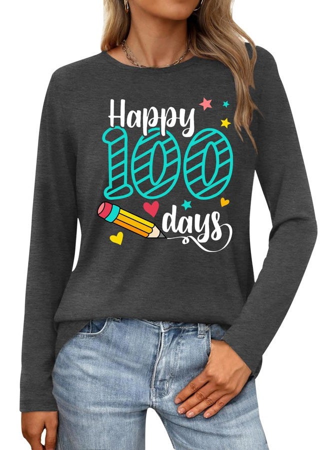 PECHAR 100 Days of School Shirt Teacher School Days Long Sleeve Shirts Funny 100 Days Celebration Gifts Tee Tops - Image 1
