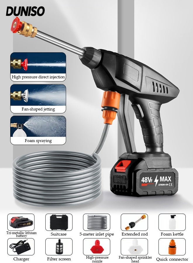 DUNISO High Pressure Washer,12V Powerful Car Floor Washing Pump, Portable Cordless Electric High Pressure Washer with 5-meter Hose and Mechanical Storage Box, for Cleaning Bikes, Motorcycles, Cars, Floors, Driveways and Gardens - Image 1