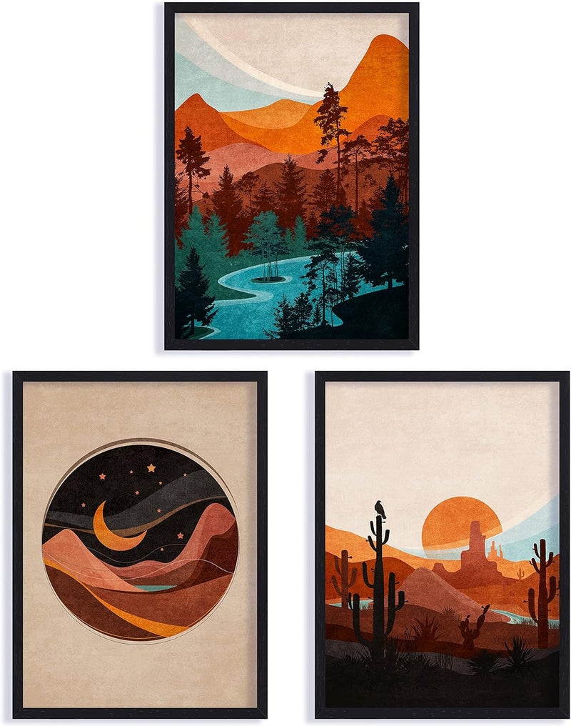QUOTE - UNQUOTE ART Set of 3 Minimalist Framed Abstract for Home Décor Desert Landscape Paintings for Living Room 34x44 cm Black Frame - Image 2