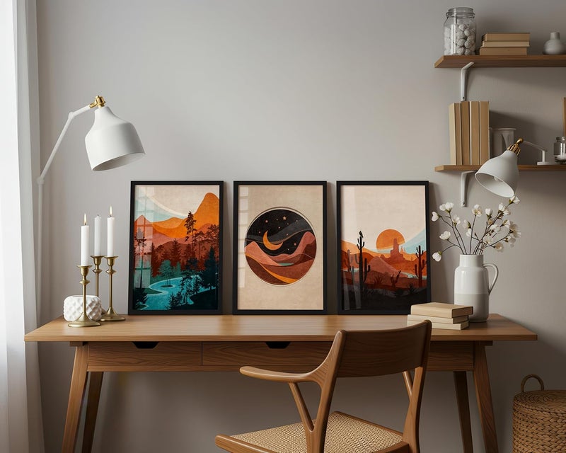 QUOTE - UNQUOTE ART Set of 3 Minimalist Framed Abstract for Home Décor Desert Landscape Paintings for Living Room 34x44 cm Black Frame - Image 3
