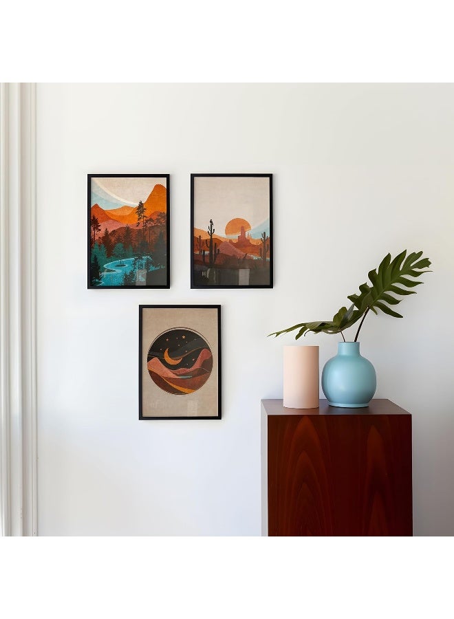 QUOTE - UNQUOTE ART Set of 3 Minimalist Framed Abstract for Home Décor Desert Landscape Paintings for Living Room 34x44 cm Black Frame - Image 4