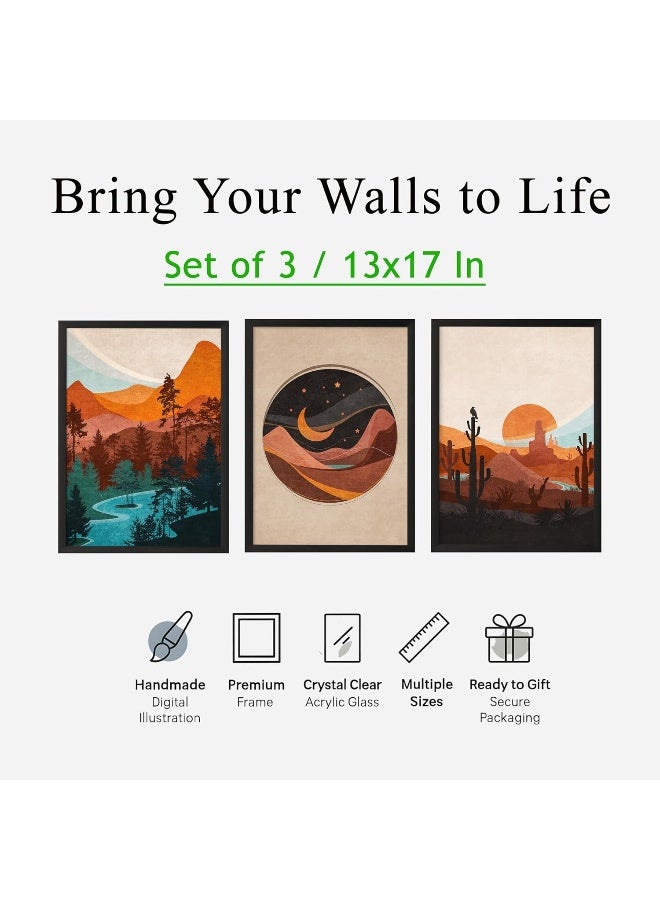 QUOTE - UNQUOTE ART Set of 3 Minimalist Framed Abstract for Home Décor Desert Landscape Paintings for Living Room 34x44 cm Black Frame - Image 5