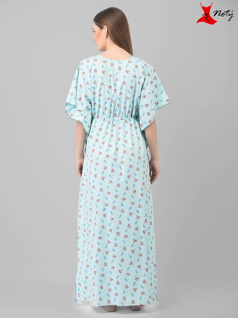 Noty Store Noty Women's Soft Cotton Kaftan Maxi Nightgown Nighty Nightdress Nightwear - Cotton-V-Neck (Free Size, Light Green) - Image 4