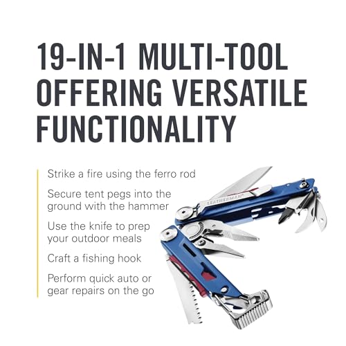 LEATHERMAN ليذرمان، سيجنال، أداة متعددة الاستخدامات 19 في 1 للأنشطة الخارجية، التخييم، المشي، الصيد، البقاء، متينة وخفيفة الوزن، مصنوعة في الولايات المتحدة الأمريكية، زرقاء/حمراء - Image 3