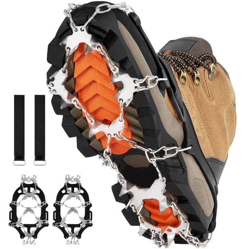 AOOELLO Crampons for Shoes with 28 Stainless Steel Spikes, Anti Slip Crampons for Hiking Boots Women Men, Ice Cleats Traction Snow Grips for Hiking Jogging Fishing Walking Climbing Mountaineering - Image 1