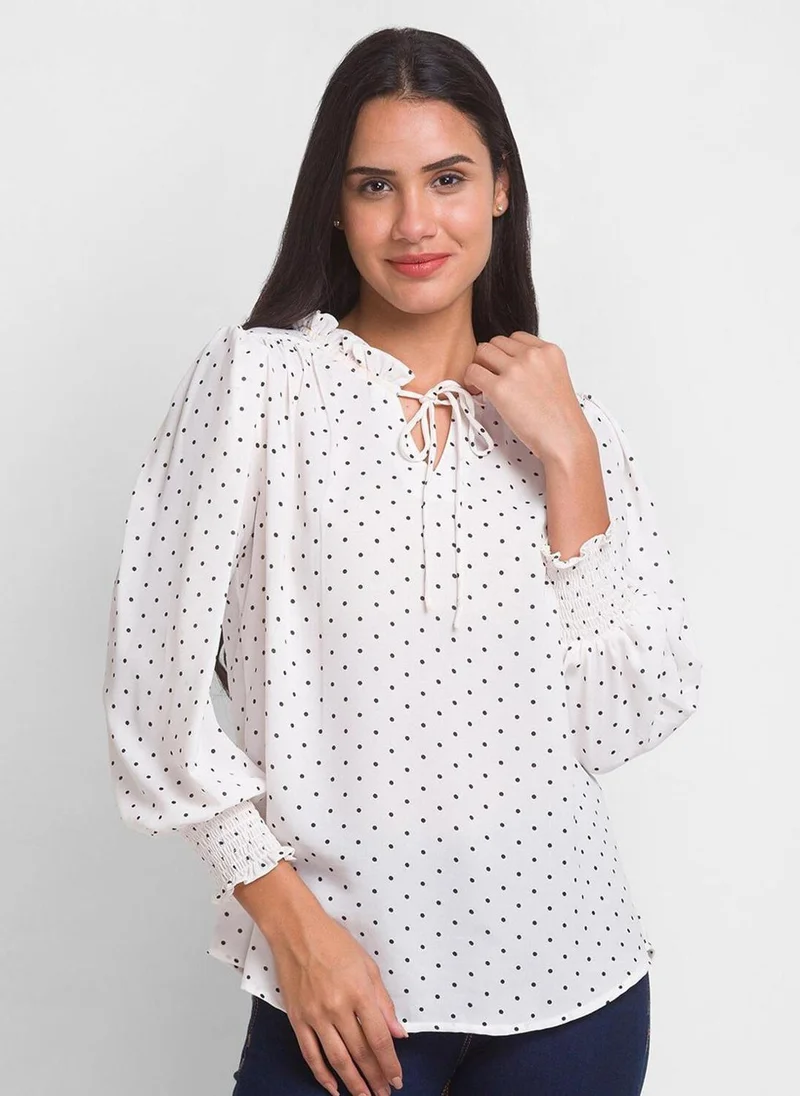 globus Women Polka Dots Tie-Up Crepe Shirt Style Top