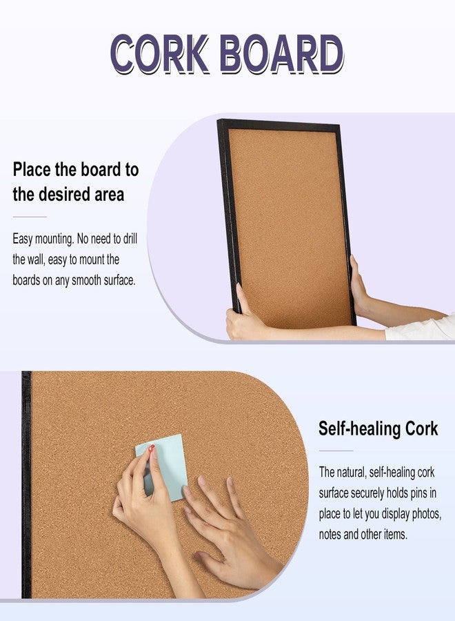 Miou Cork Bulletin Board for Wall, Notice Board 24x18 Inches Decorative Hanging Pin Board for Wall with Natural Wood Frame, 50 Push Pins Included - Image 3